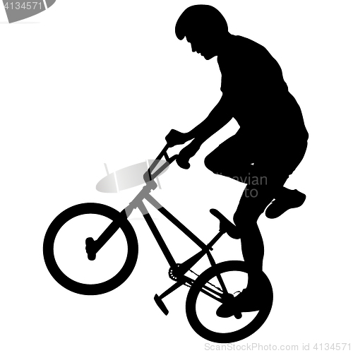Image of Set silhouette of a cyclist male performing acrobatic pirouettes. illustration