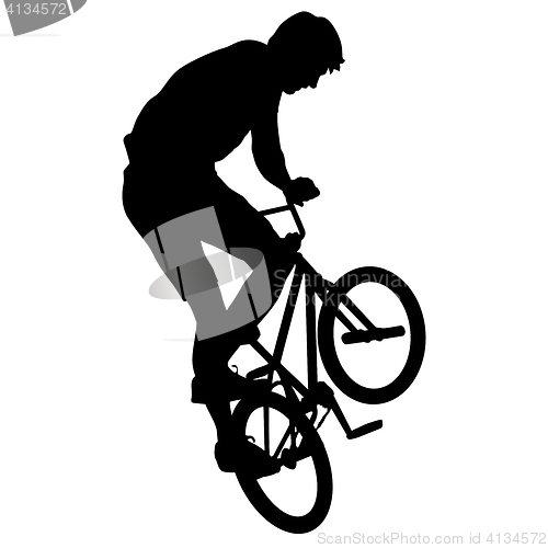 Image of Set silhouette of a cyclist male performing acrobatic pirouettes. illustration