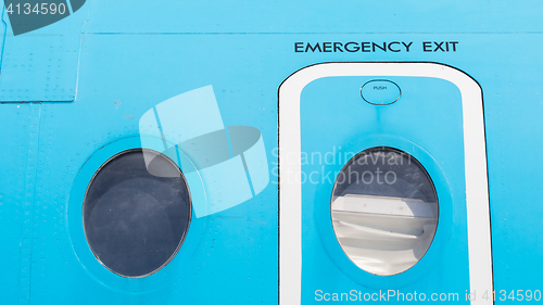 Image of Eemergency exit door, airplane