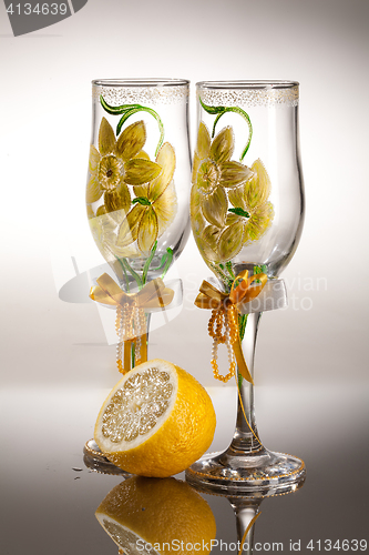 Image of Wineglasses On Glass Background