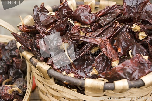 Image of red hot chilli peppers in a basket