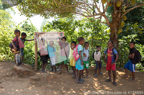 Image of Malagasy school children waiting for a lesson