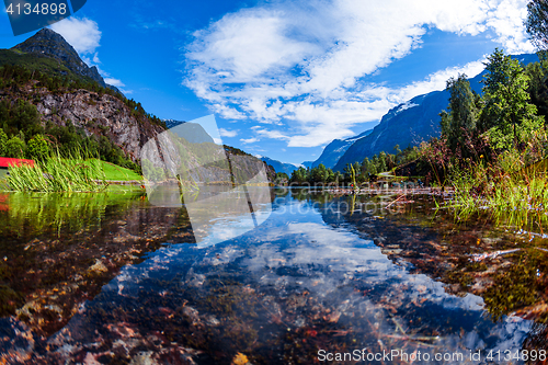 Image of Beautiful Nature Norway Lovatnet lake.