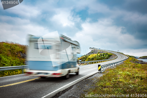 Image of Norway. Caravan car travels on the highway.