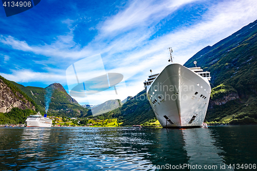 Image of Cruise Liners On Geiranger fjord, Norway