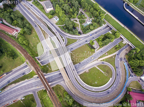 Image of Aerial view of a freeway intersection