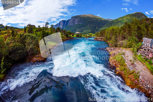 Image of Beautiful Nature Norway Lovatnet lake.