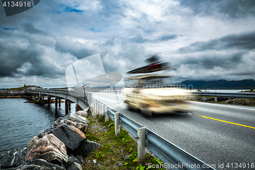 Image of Norway. Car travels on the highway.