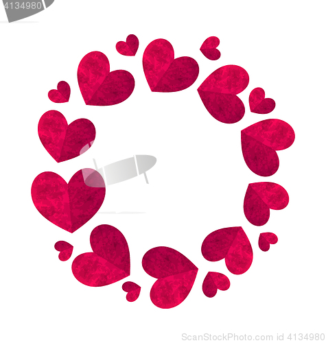 Image of Round frame made in grunge hearts for Valentines Day, copy space