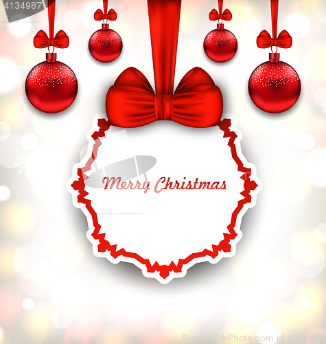 Image of Merry Christmas Background with Celebration Card and Glass Balls