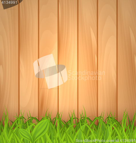 Image of Freshness spring green grass and wooden wall