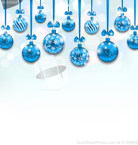 Image of Christmas Blue Glassy Balls with Bow Ribbon