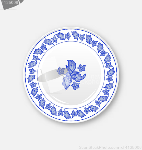 Image of White plate with hand drawn floral ornament bezel