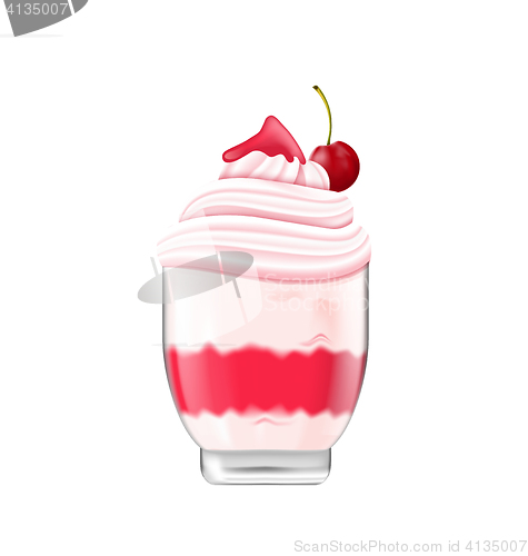 Image of Ice Cream with Whipped Cream, Jam and Cherry