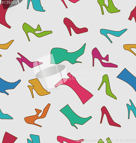 Image of Seamless Pattern with Colorful Women Footwear