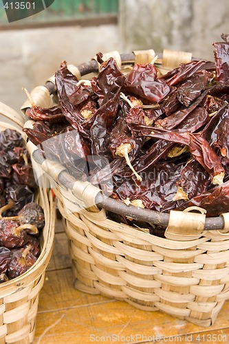Image of red hot chilli peppers in a basket