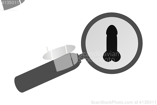 Image of magnifying glass examination size of man\'s penis