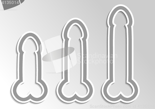 Image of three different size penises