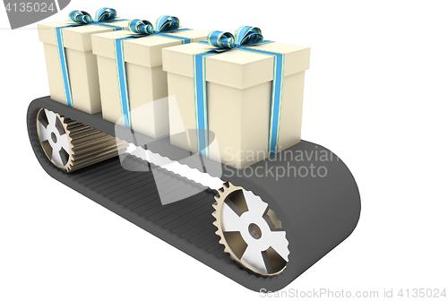 Image of conveyer belt and gifts