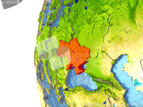 Image of Ukraine on globe