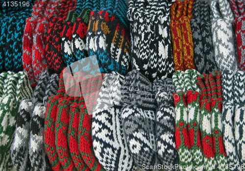 Image of Knitted slippers in a street market, Uzbekistan