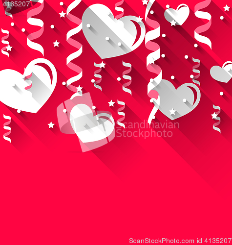 Image of Background for Valentines Day with paper hearts, streamer, stars