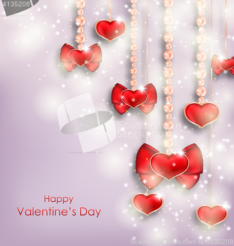 Image of Shimmering Background with Hanging Hearts for Valentines Day