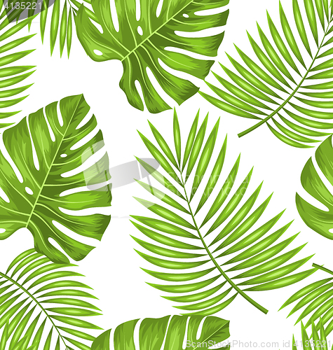 Image of Seamless Wallpaper with Green Tropical Leaves for Fabric Swatch