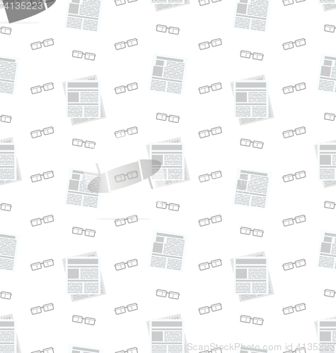 Image of Seamless Pattern with Newspapers and Eyeglasses, Flat Business Icons, Repeating Backdrop