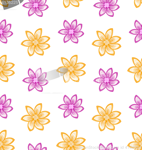 Image of Summer Seamless Pattern with Colorful Flowers