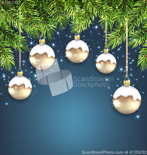 Image of Christmas Background with Fir Twigs and Glass Balls