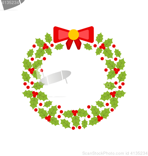 Image of Christmas Wreath Made of Holly Berries Isolated