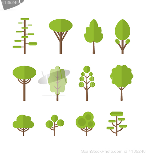 Image of Collection set flat icons tree, garden bush