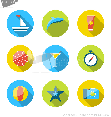 Image of Flat modern set icons of traveling, planning summer vacation, to