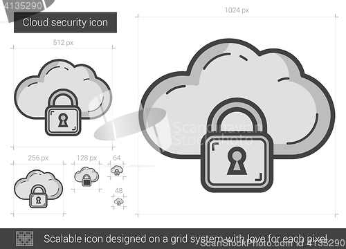 Image of Cloud security line icon.