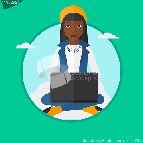 Image of Woman using cloud computing technology.