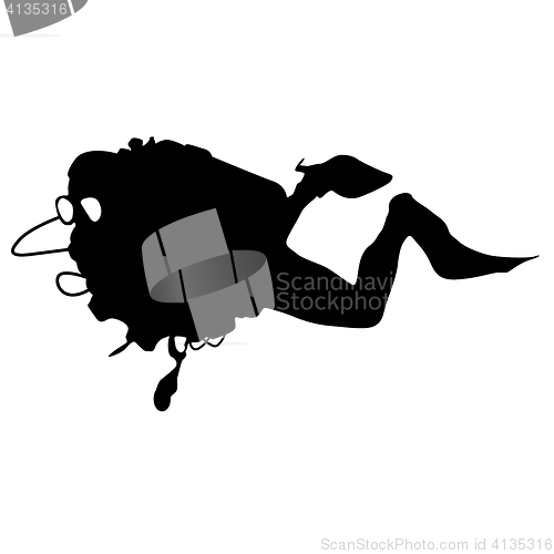 Image of Black silhouette scuba divers. illustration.