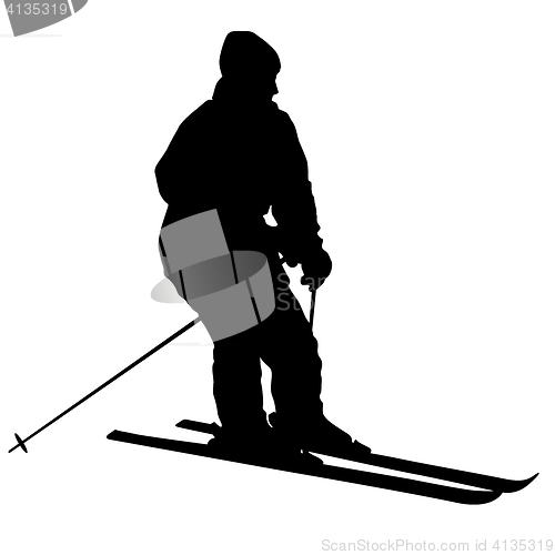 Image of Mountain skier speeding down slope. sport silhouette