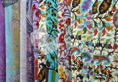 Image of Colorful scarves on an oriental bazaar market