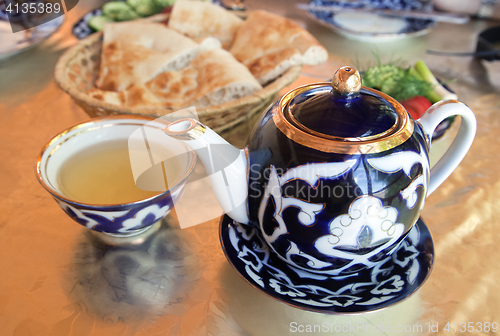 Image of Traditional Uzbek served tea and sweets