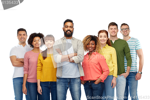 Image of international group of happy smiling people