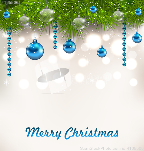Image of Christmas Shimmering Background with Fir Twigs and Glass Balls