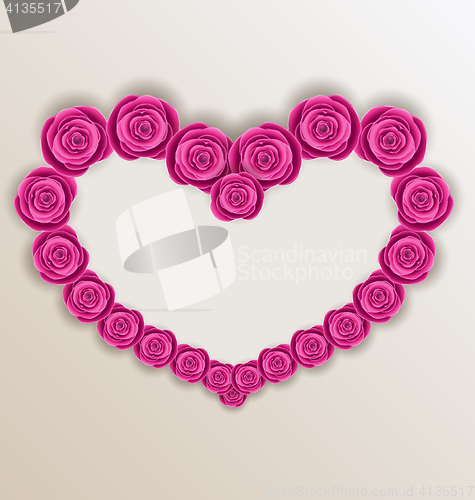 Image of Elegant heart made in roses for Valentine Day, copy space for yo