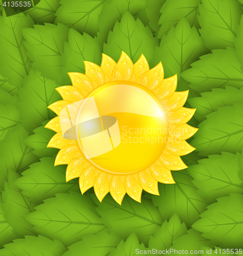 Image of Abstract Sun on Green Leaves Seamless Texture, Eco Friendly Back