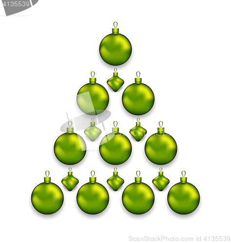 Image of Christmas tree made of glass balls, isolated on white background