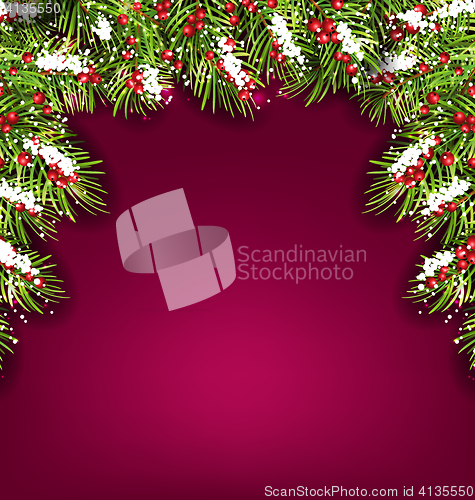 Image of  Holiday Background with Fir Branches and Berries