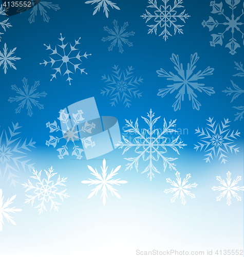 Image of New Year blue background with snowflakes and copy space for your