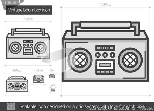 Image of Vintage boombox line icon.