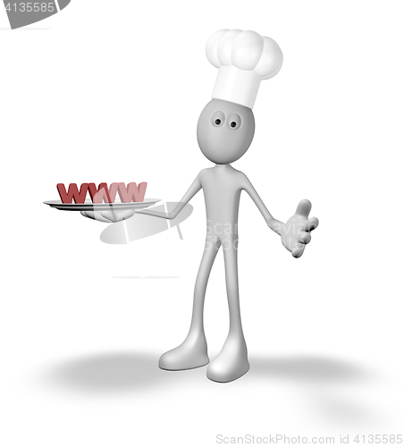 Image of cook cartoon guy with www on plate - 3d illustration
