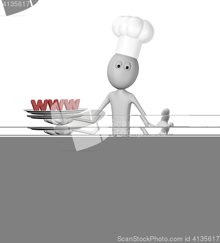 Image of cook cartoon guy with www on plate - 3d illustration